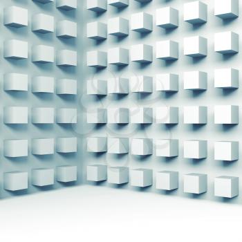 Abstract square architecture background with relief cubes pattern on walls, 3d illustration