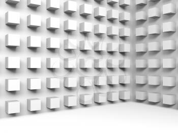 Abstract architecture background with relief cubes pattern on walls, 3d illustration