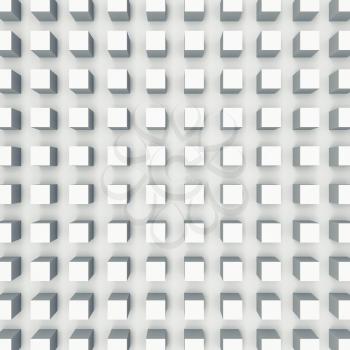 Abstract digital square background with relief cubes pattern on white wall, 3d illustration