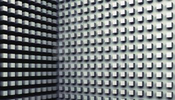Abstract architecture digital background with small cubes pattern on walls, 3d illustration