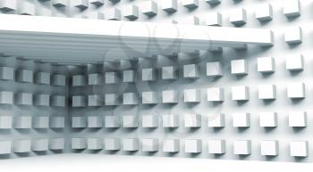 Abstract architecture background with beams and small cubes pattern on walls, 3d interior illustration