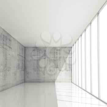 Abstract architecture background, empty white interior with windows, 3d illustration