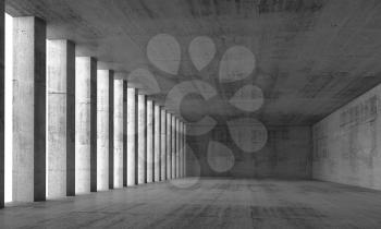 Abstract architecture background, empty interior and concrete walls and columns, 3d illustration with perspective effect
