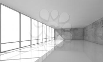 Abstract modern architecture background, empty white open space interior with windows and gray concrete walls, 3d illustration