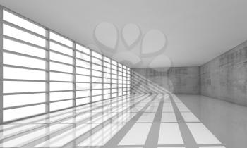 Abstract modern architecture background, empty white open space interior with bright windows and gray concrete walls, 3d illustration