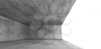 Abstract architecture background, empty concrete interior with white window opening, 3d illustration with copy-space area