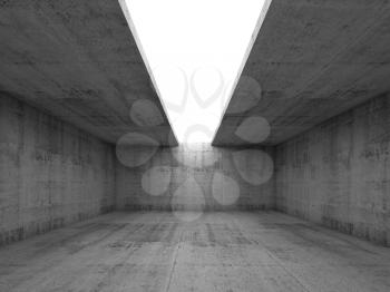 Abstract architecture background, empty concrete room interior with white opening in ceiling, 3d illustration