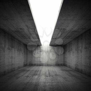 Abstract architecture background, empty concrete room interior with white opening in ceiling, square 3d illustration