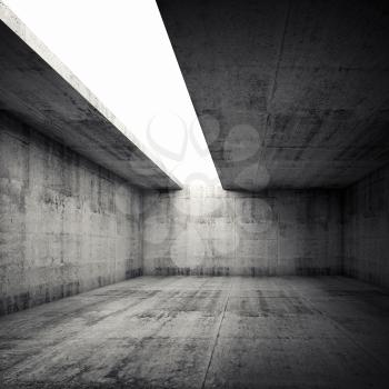 Abstract architecture background, empty concrete room interior with empty white opening in ceiling, square 3d illustration