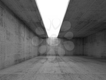 Abstract architecture background, empty concrete room interior with asymmetric white opening in ceiling, 3d illustration