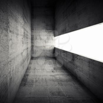 Abstract architecture background, empty dark concrete interior with white window opening, 3d illustration