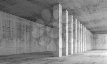 Abstract architecture background, empty interior with concrete walls and columns in a row, 3d illustration with perspective effect