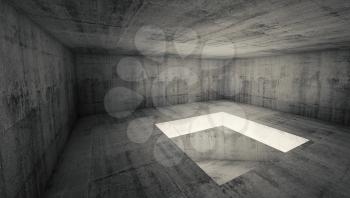 Abstract architecture background, empty dark concrete room interior with square hole in the floor, 3d illustration