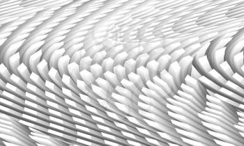 Abstract digital background with curved ceiling surface formed by white columns area array, 3d illustration with shear effect