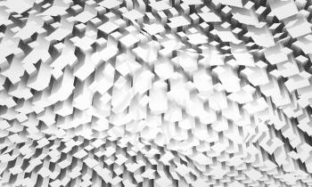 Abstract monochrome digital background with chaotic square pattern on a curved surface, 3d illustration