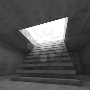 Abstract empty dark concrete 3d illustration interior background with stairway going up and out