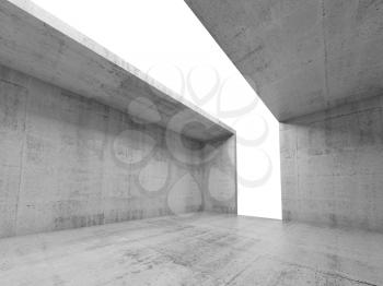 Abstract architecture background, empty concrete room interior with white opening in ceiling and wall, 3d illustration