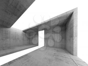 Abstract architecture background, empty concrete room interior with white opening in ceiling, floor and walls, 3d illustration
