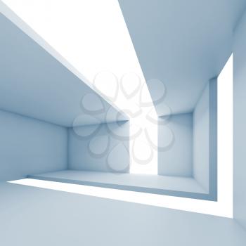 Abstract architecture, empty blue futuristic interior, white background, 3d illustration