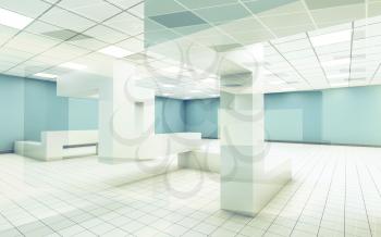 Abstract creative office interior with chaotic geometric constructions, 3d illustration