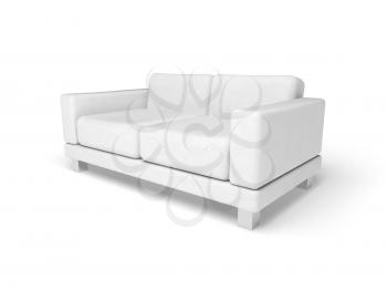 Sofa isolated on white empty floor background, 3d illustration, perspective view