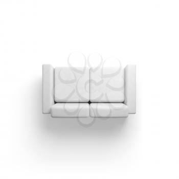 Sofa isolated on white empty floor background, 3d illustration, top view