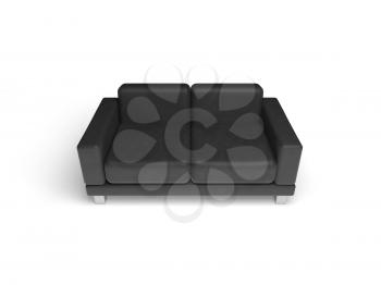 Black sofa isolated on white empty interior background, 3d illustration
