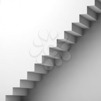 White stairway and wall, 3d interior fragment, square background, digital graphic illustration