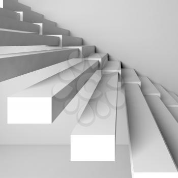 Abstract square architecture background, stairs construction on white wall, 3d interior illustration