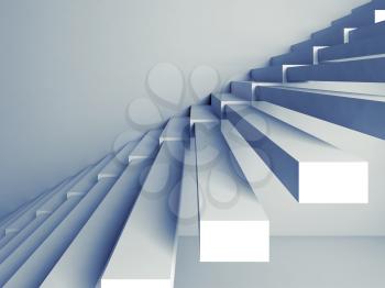 Abstract architecture background, stairs installation on the wall, 3d interior illustration with blue tonal filter