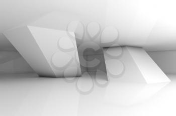 Abstract empty white room interior, inclined columns and soft shadows, 3d render illustration