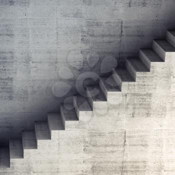 Stairs on the wall, abstract concrete architecture, square 3d interior background, digital graphic illustration