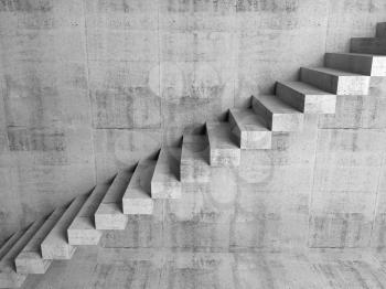 Abstract concrete interior fragment, cantilevered stairs on the wall, digital 3d illustration