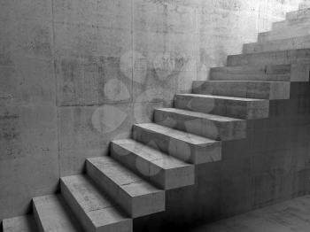 Abstract concrete interior with cantilevered stairs on the wall, 3d illustration