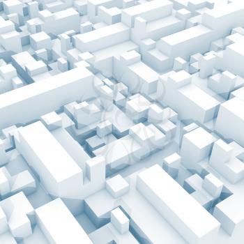 Abstract digital white 3d cityscape with soft light blue shadows