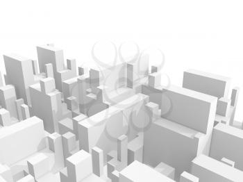 Abstract schematic 3d cityscape over white background