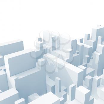 Abstract light blue schematic 3d cityscape isolated on white background