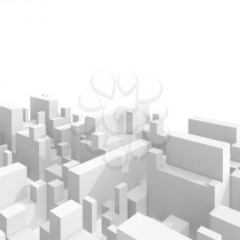 Abstract schematic 3d cityscape over white background, isometric view