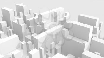 Abstract white schematic 3d cityscape over light gray background