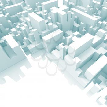 Abstract schematic light blue 3d cityscape with soft shadows