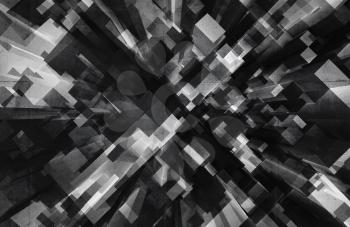 Abstract digital 3d background with black cubes perspective pattern pattern and old concrete texture