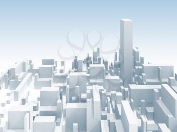 Abstract schematic white 3d cityscape skyline with one the highest skyscraper