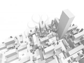 Abstract schematic white 3d cityscape with one the highest skyscraper