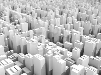 Abstract digital white schematic cityscape with lot of office buildings, 3d illustration