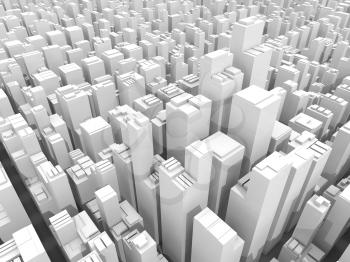 Abstract digital white schematic cityscape with tall office buildings, 3d illustration