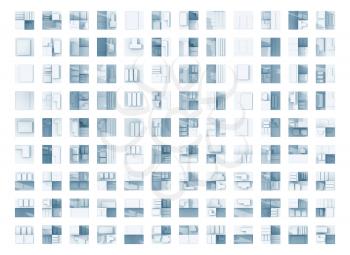 Abstract flat geometric technical blue square icons on white background, seamless backdrop