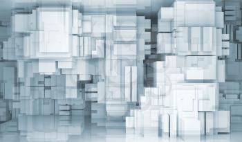 Abstract blue high-tech background texture with chaotic cubes constructions, 3d illustration