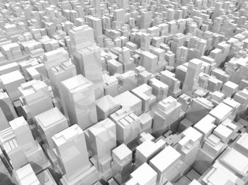 Abstract digital white cityscape with tall office buildings and skyscrapers, 3d illustration