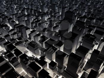 Abstract night cityscape with tall office buildings, 3d illustration