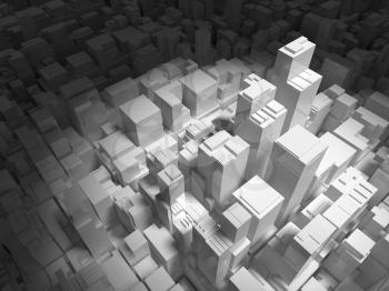 Abstract digital cityscape with tall buildings in spotlight, 3d illustration